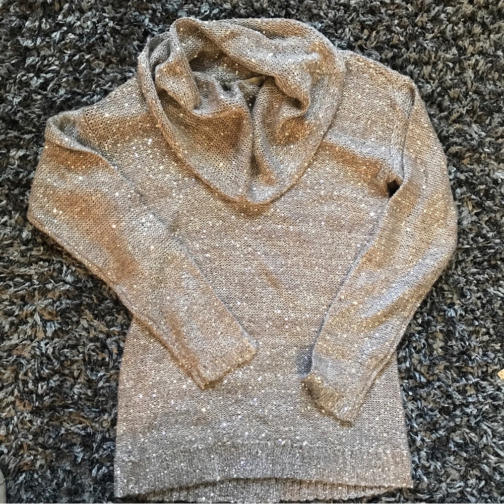 Design History Size S Metallic Sparkly Silver Cowl Neck Pullover Sweater